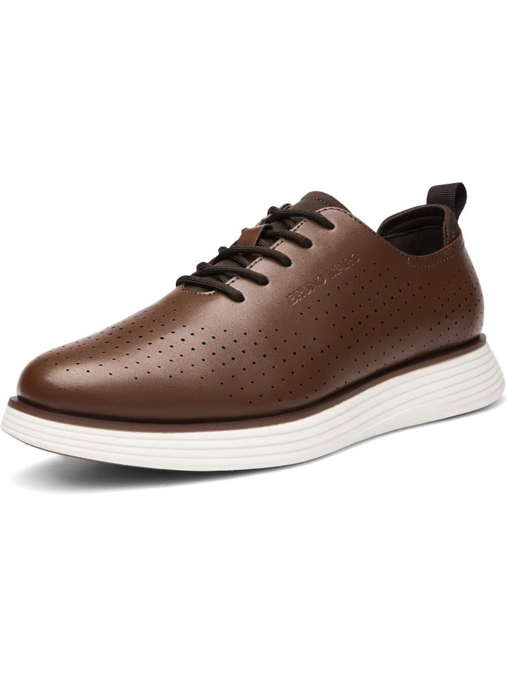 Men's Brown White Polyurethane Round Toe Business Oxford Casual Dress Sneaker
